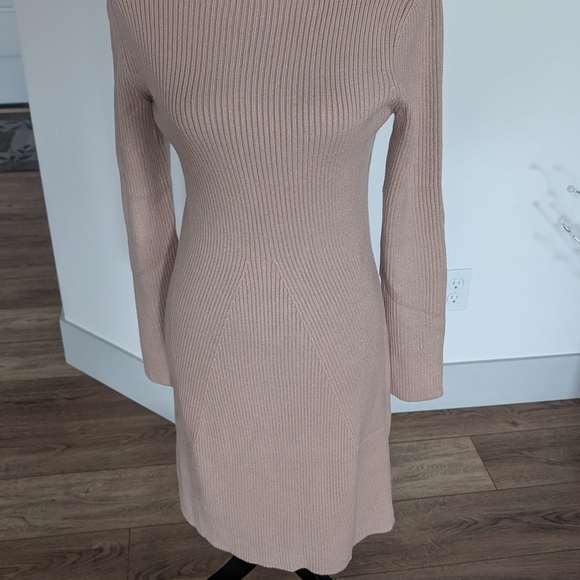 Mock Neck Ribbed Long Sleeve Midi Dress - Blush - Picture 8 of 14